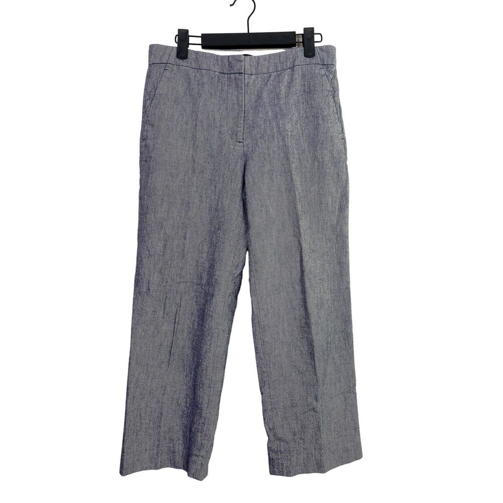 J.Crew Cropped Chambray Straight Leg High Rise Cotton Trouser 4 Blue Grey #3907